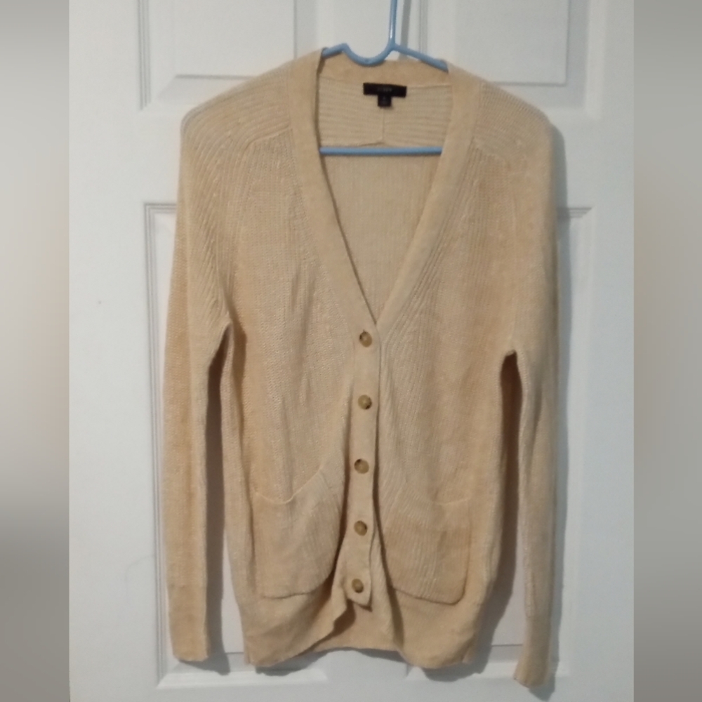 J. Crew Cream Button-Up V-Neck Cardigan